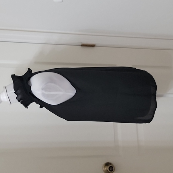 SHEIN Size M Black Frill Trim Mock Neck Sleeveless Blouse, EUC - Picture 4 of 15